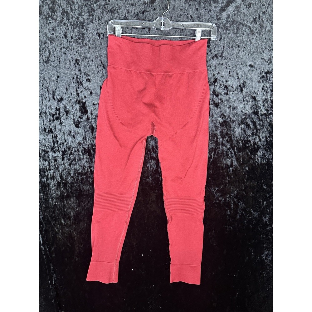 Carbon38 Ribbed Leggings Womens M Red‎ High Rise Athletic Yoga Stretch